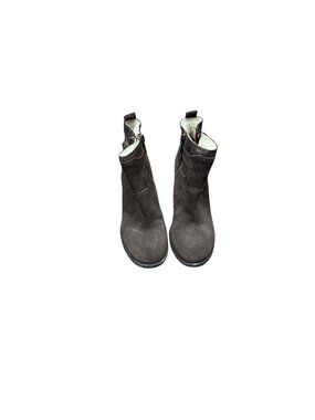 Lucky Brand Brown Suede Ankle Boots Shearling Lined Zip Booties Size 6M